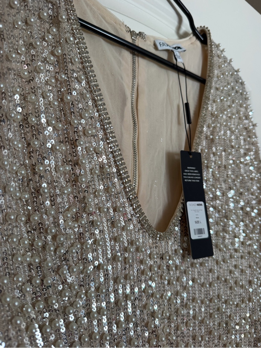 NWT Beaded Ivory Sequin V-Neck Dress - Picture 3 of 5